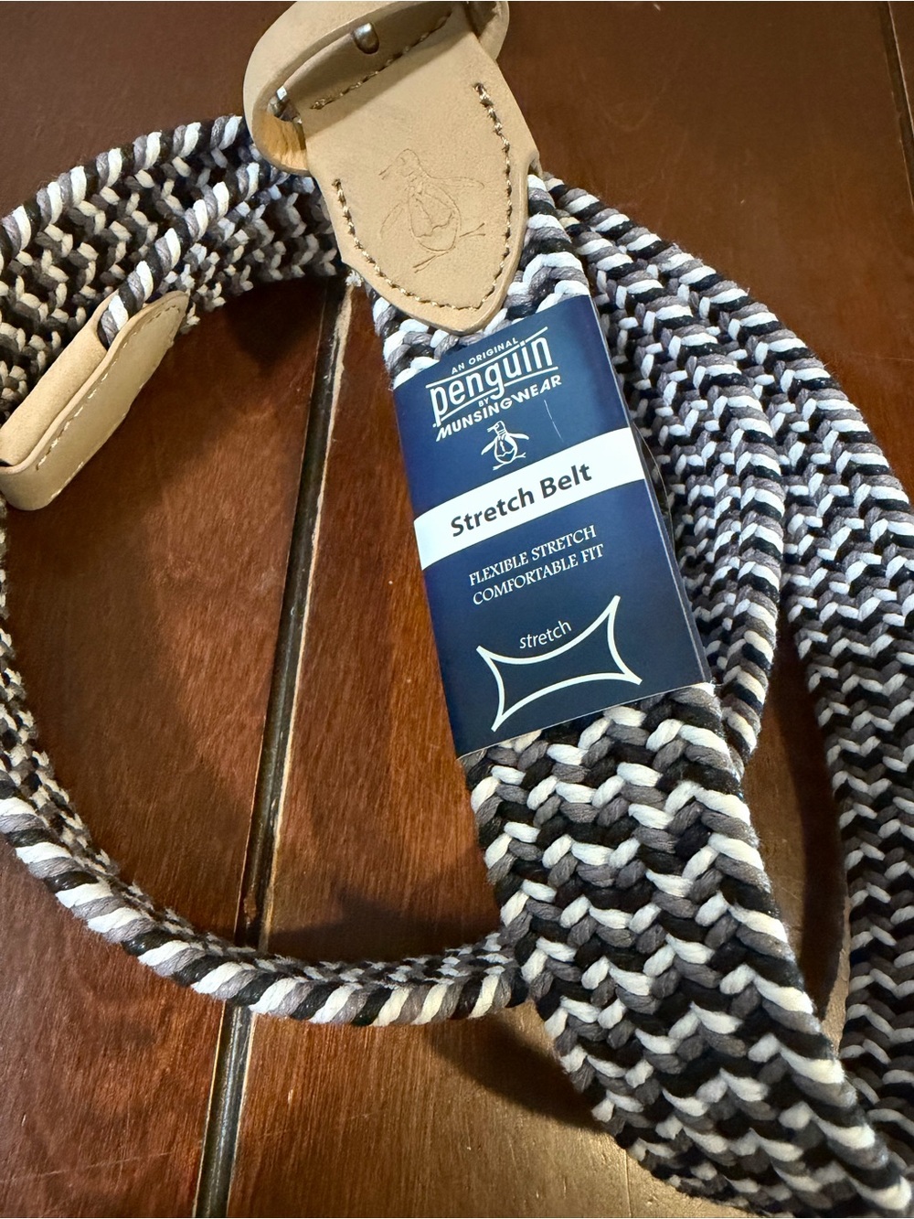 Original Penguin Men’s Braided Stretch Black Gray White Tan Woven Size S 30-32